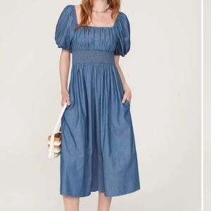 jason wu denim dress Jason Wu Topstitch Sweetheart Denim Midi Dress